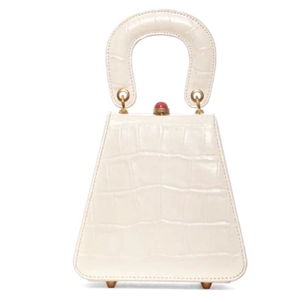 NEW STAUD Kenny Cream Croc Embossed Leather Top Handle Bag